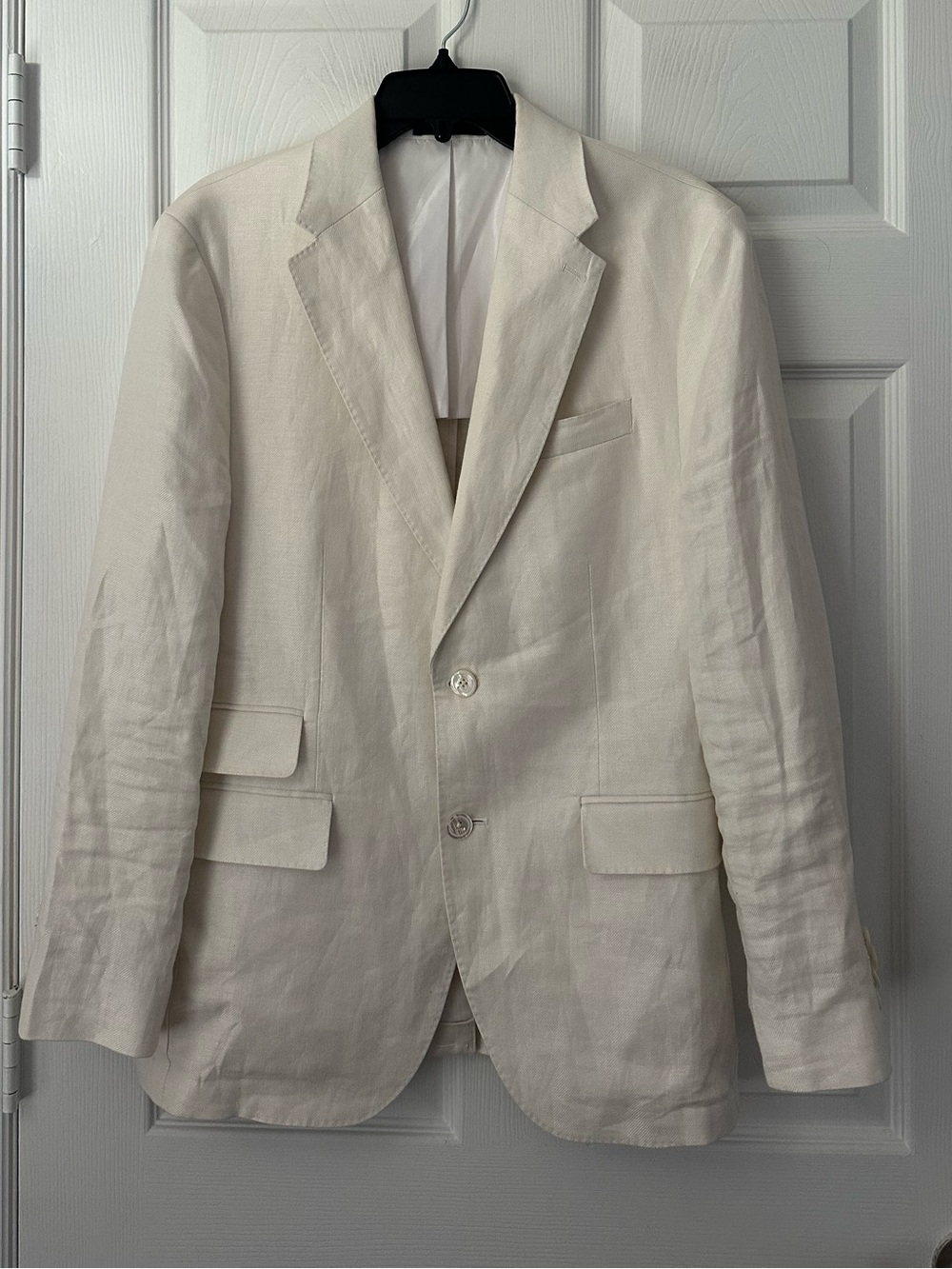 Banana Republic Linen Cream Herringbone Blazer Size 38S Slim Fit Not Lined